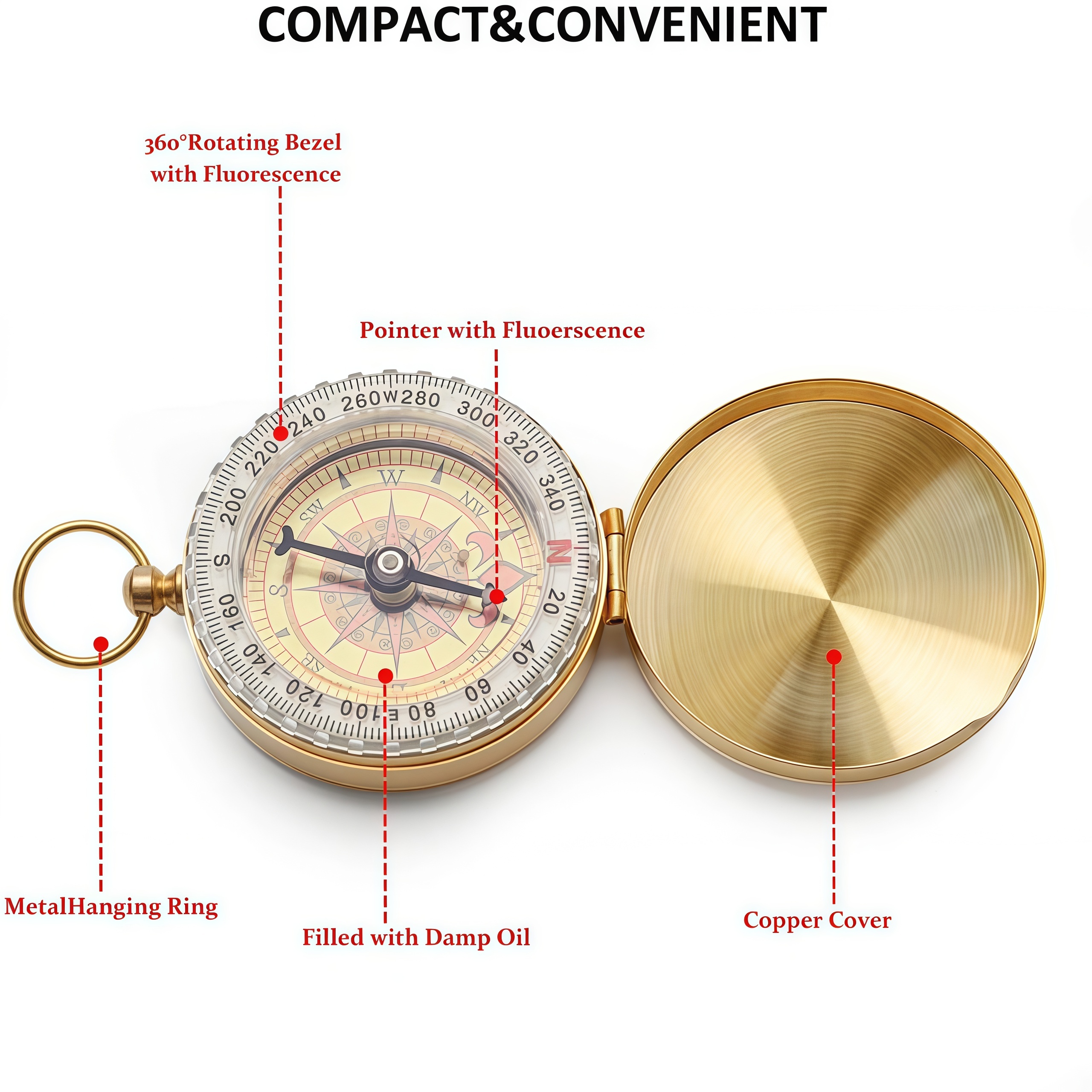 Brass Outdoor Compass - Gold C - Compass Lensatic บทวิจารณ์และราคา